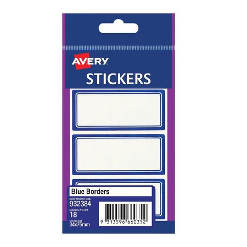 Avery White Rectangle Stickers Blue Border 75mm x34mm 18 Labels