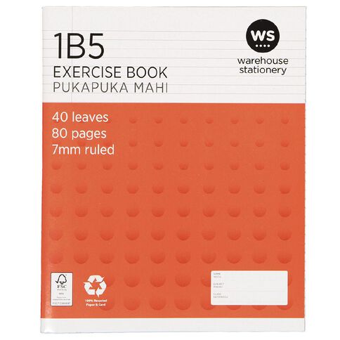 WS Exercise Book 1B5 7mm Ruled 40 Leaf Red Mid