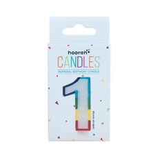 Hoorah Numeral Candle 1 Rainbow Border 80mm x 10mm White