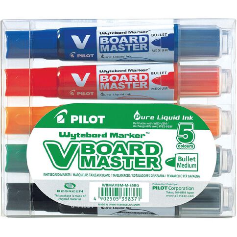 Pilot-BeGreen V Board Whiteboard Marker Assorted Bullet 5 Pack