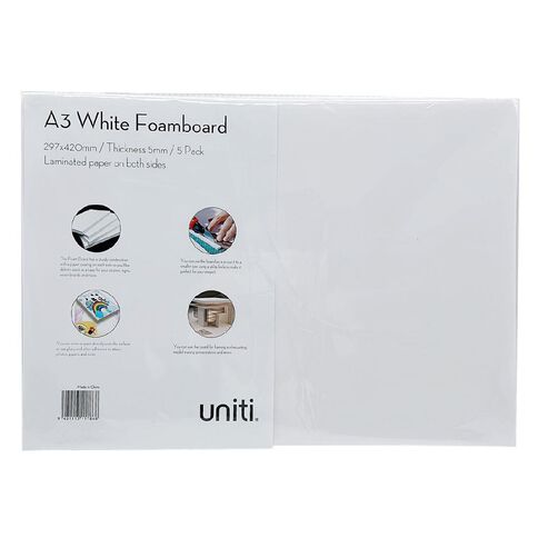 Uniti Foamboard 5mm A3 5 Pack White