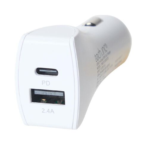 Tech.Inc USB-C + A 32W PD Dual Car Charger White