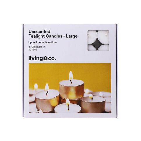 Living & Co Unscented Tealight Candles Large 50 Pack 50 Pack