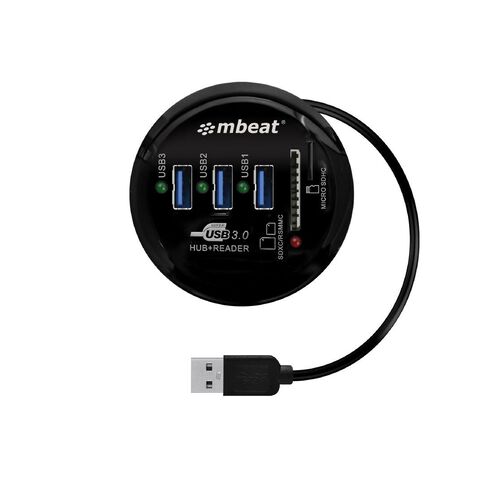mbeat USB 3.0 3-Port Hub + Sd/Micro SD Card Reader Black