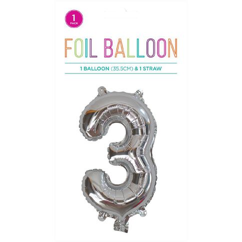 Hoorah Foil Balloon #3 Silver 35cm