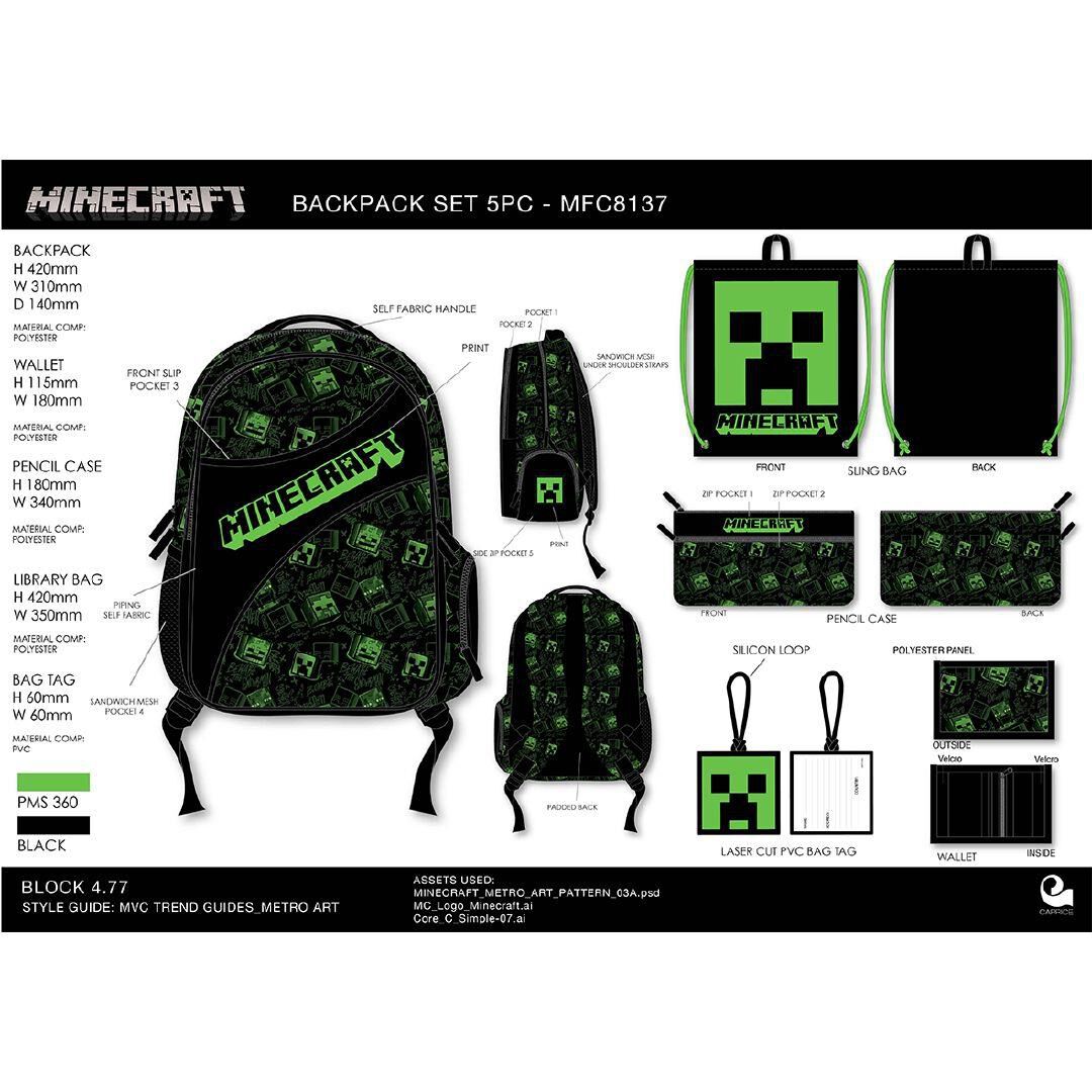 Minecraft Minecraft Backpack Set 5 Piece Warehouse Stationery NZ