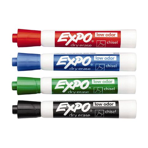 Expo Whiteboard Marker Low Odour Chisel 4 Pack Multi-Coloured