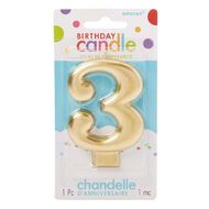 Candle Metallic Numeral #3 Gold