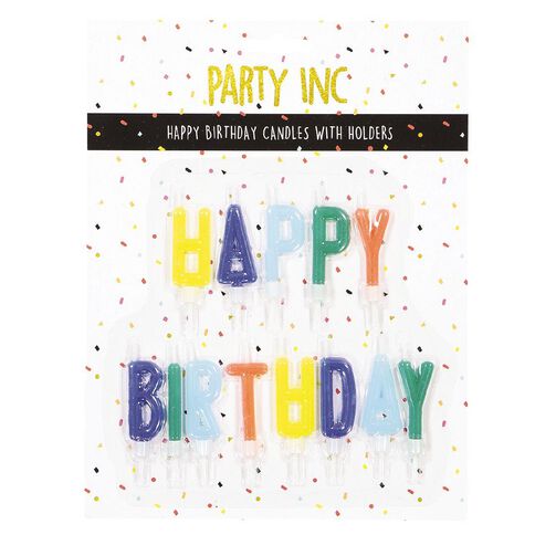 Party Inc Happy Birthday Candles in Holder Multi-Coloured Assorted