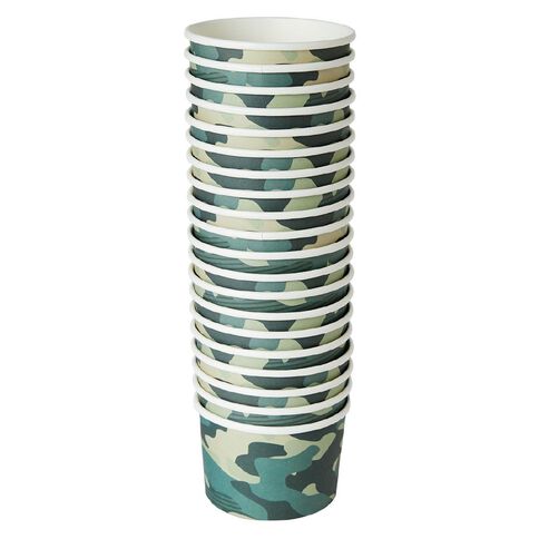 Party Inc Camo Paper Ice Cream Bowls 230ml Green Mid 20 Pack