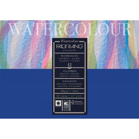 Fabriano Studio Watercolour Pad Cold Pressed 300gsm 12 Sheets A3