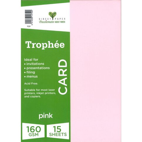 Trophee Card 160gsm Pink A4 15 Pack