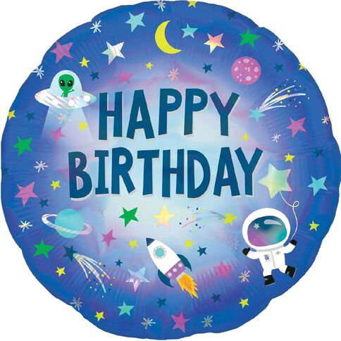 Anagram Iridescent Happy Birthday Space Foil Balloon Standard 17in