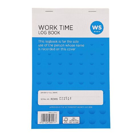WS Work Time Log Book 50 Leaf