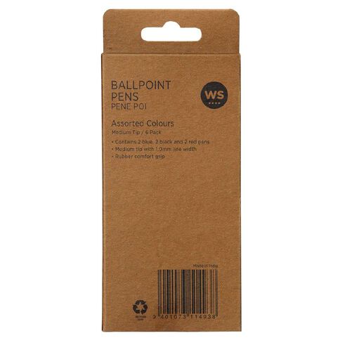WS Ball Pen Sprint Grip 6 Pack Assorted