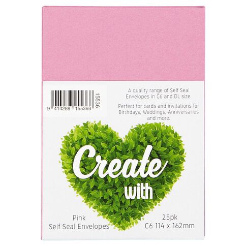 Create With C6 Envelopes 25 Pack Pink