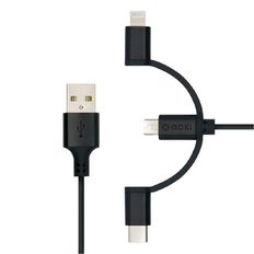 Moki 3-in-1 MicroUSB Type-C Lightning to USB A SynCharge Cable 1m