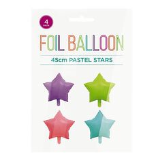 Pastel Foil Balloons Stars 45cm Multi-Coloured 4 Pack