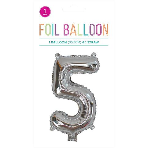 Hoorah Foil Balloon #5 Silver 35cm