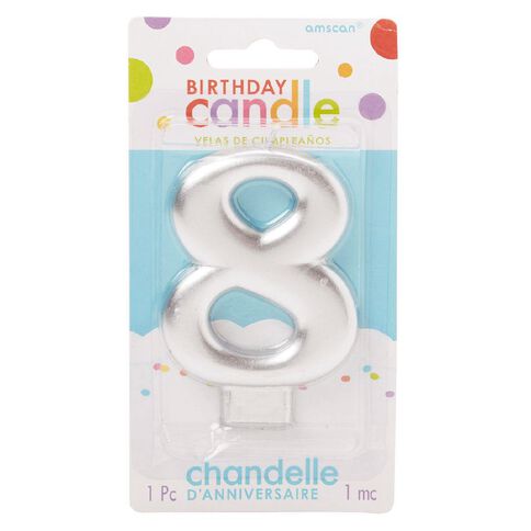 Candle Metallic Numeral #8 Silver