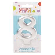 Candle Metallic Numeral #8 Silver