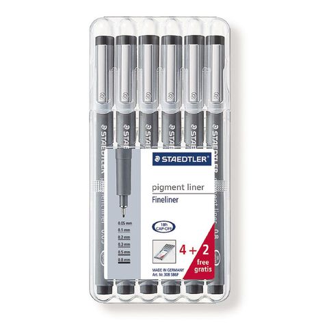 Staedtler Pen Pigment Liner 4+2 Pack Black