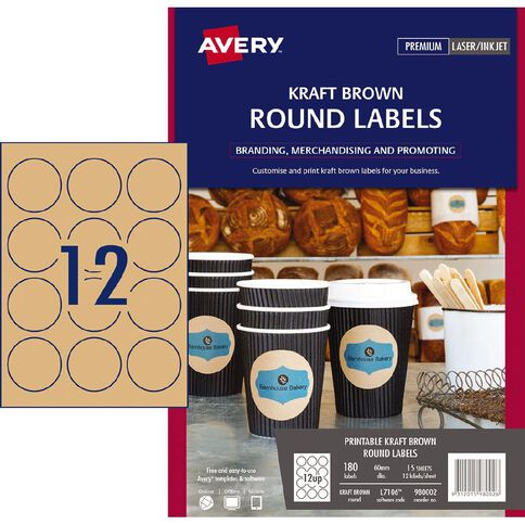 Avery Round Kraft 180 Labels 60mm Diameter