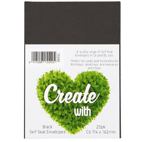 Create With C6 Envelopes 25 Pack Black
