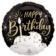 Anagram 45cm Standard Happy Birthday Black and Gold Balloon