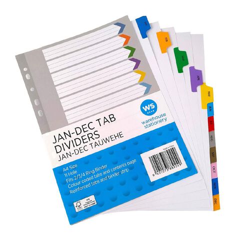 WS Jan-Dec Coloured Divider
