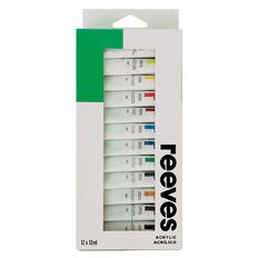 Reeves Acrylic Paint Set 12ml 12 Pack Multi-Coloured