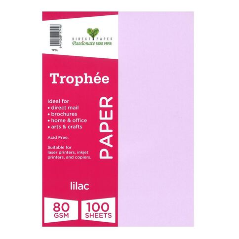 Trophee Paper 80gsm 100 Pack Lilac Purple A4