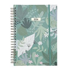 WS 2026 Diary A4 Week to View Spiral Foliage. Green
