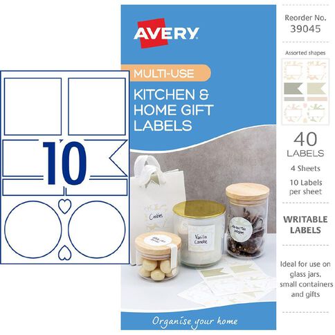 Avery Write-on Kitchen/Home Organisation Assorted Shapes Label Neutrals