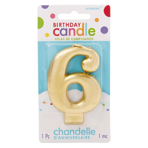 Candle Metallic Numeral #6 Gold