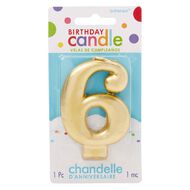 Candle Metallic Numeral #6 Gold