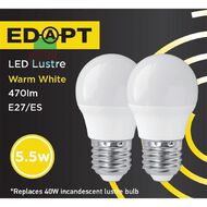 Edapt LED E27 Fancy Round Light Bulb 5.5W Warm White 2 Pack