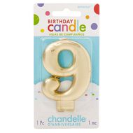 Candle Metallic Numeral #9 Gold