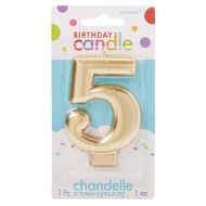 Candle Metallic Numeral #5 Gold
