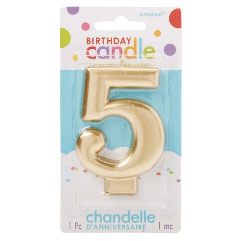 Candle Metallic Numeral #5 Gold