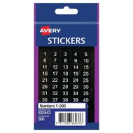 Avery 1-500 Number Stickers 14mm x 9mm 500 Labels