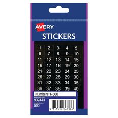 Avery 1-500 Number Stickers 14mm x 9mm 500 Labels