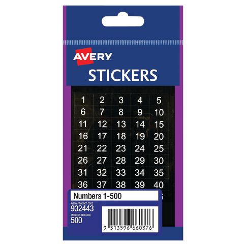 Avery 1-500 Number Stickers 14mm x 9mm 500 Labels