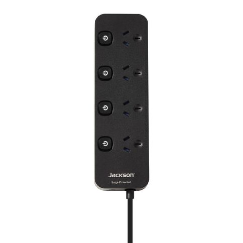 Jackson Surge Protected Powerboard - Switched 4 Outlet Black