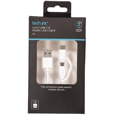 Tech.Inc 2-in-1 USB-C & USB Micro Cable 1m White
