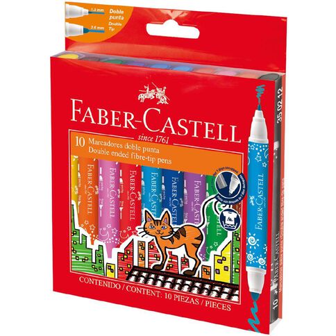 Faber-Castell Double Ended Fibre Tip Markers Wallet of 10 Multi-Coloured