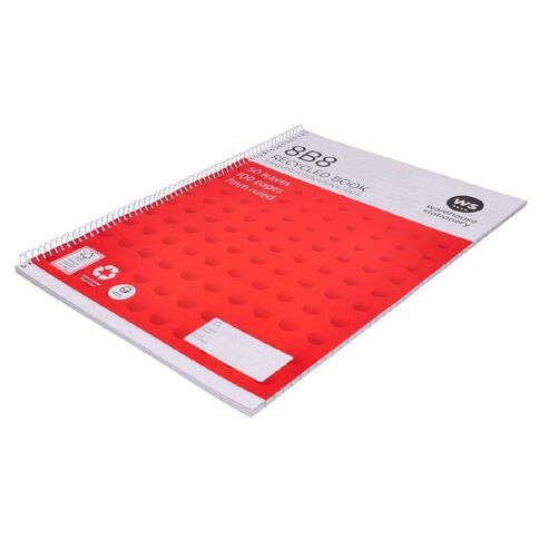 WS Exercise Book 8B8 7mm Ruled Spiral 50 Leaf Wiro Red