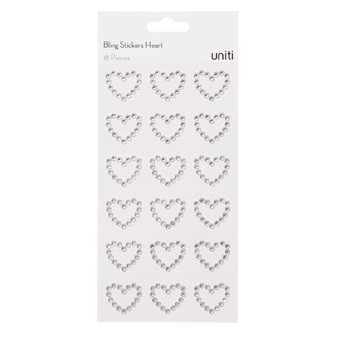 Uniti Bling Hearts Stickers 18 Piece Silver