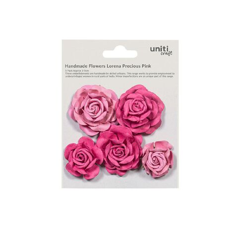 Handmade Flowers Lorena Precious Pink Approx 3-5cm 5pc