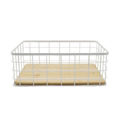 Living & Co Metal Basket with Bamboo Base White